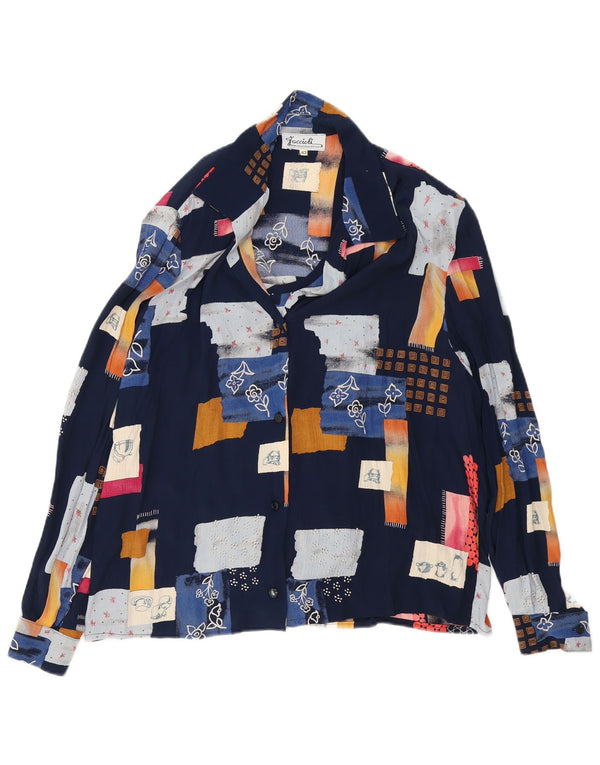 Blusa feminina vintage folgada IT 42 patchwork azul marinho médio
