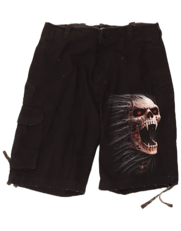 Spiral Mens Graphic Cargo Shorts Médio W36 Algodão Preto Gótico