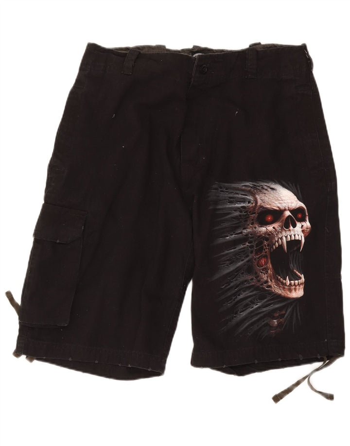 Spiral Mens Graphic Cargo Shorts Médio W36 Algodão Preto Gótico