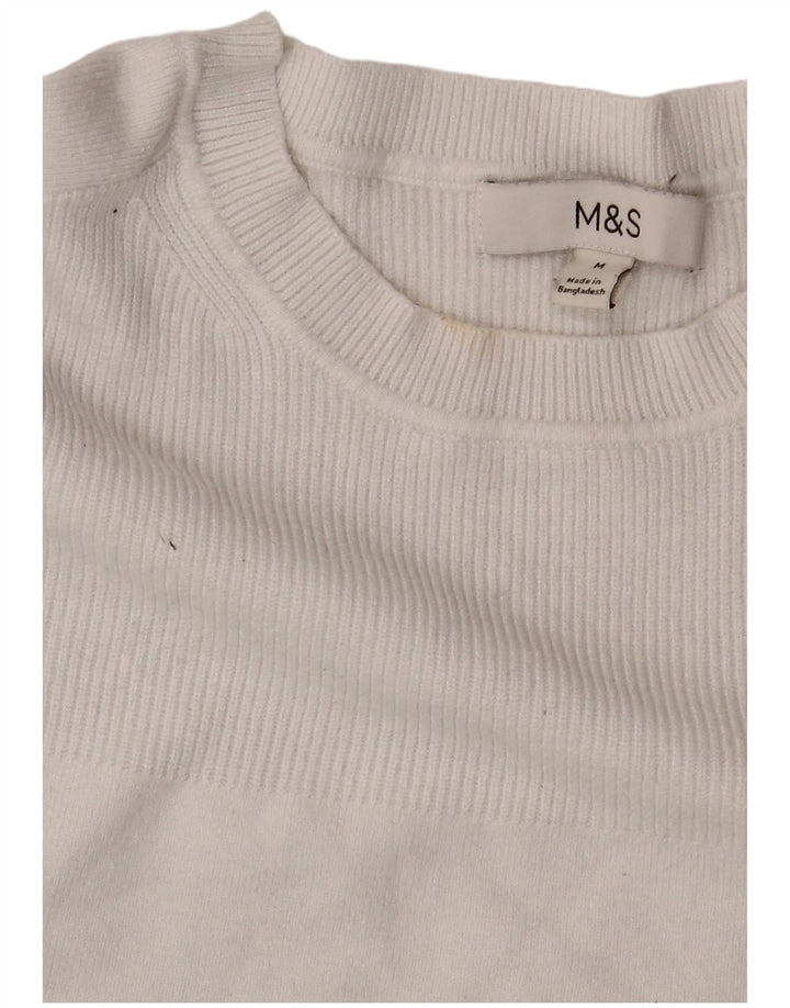 Suéter feminino Marks & Spencer com gola redonda Reino Unido 14 viscose branca média