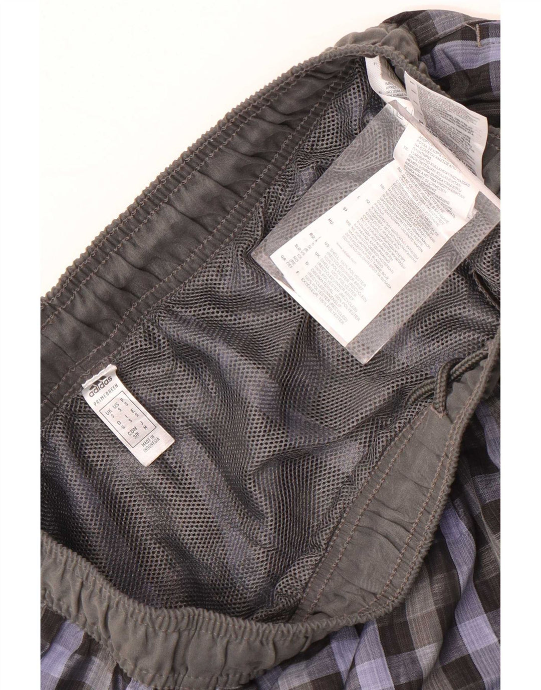 Shorts de natação masculino Adidas pequeno poliéster xadrez cinza