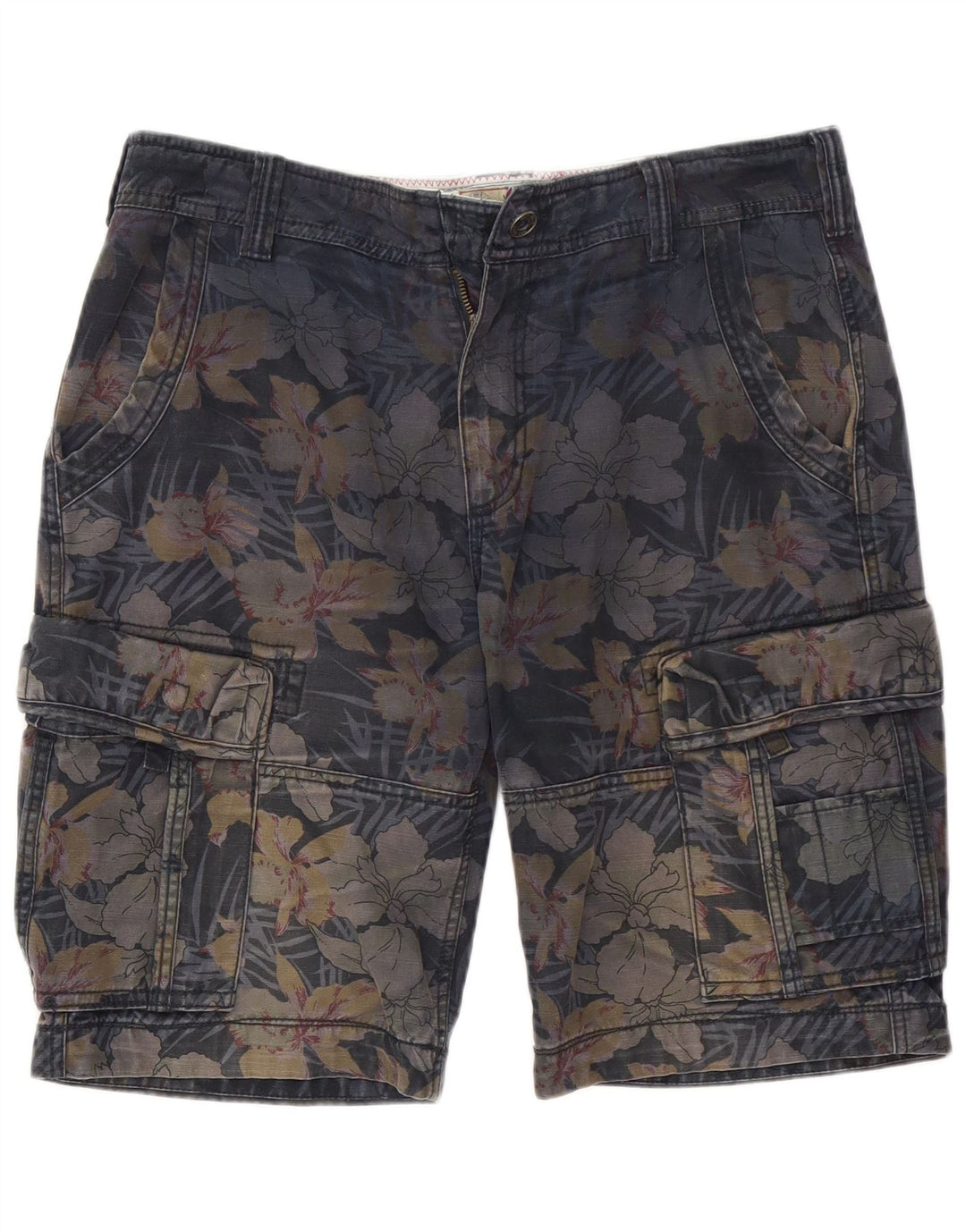 Shorts cargo masculino Fat Face W34 grande algodão floral azul marinho