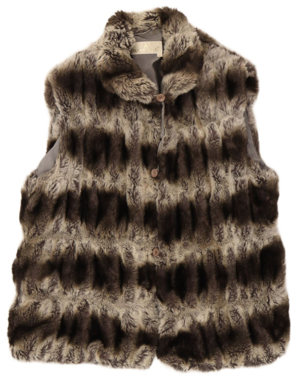 Avant Garde Womens Faux Fur Gilet IT 48 XL Cinza Animal Print Acrílico