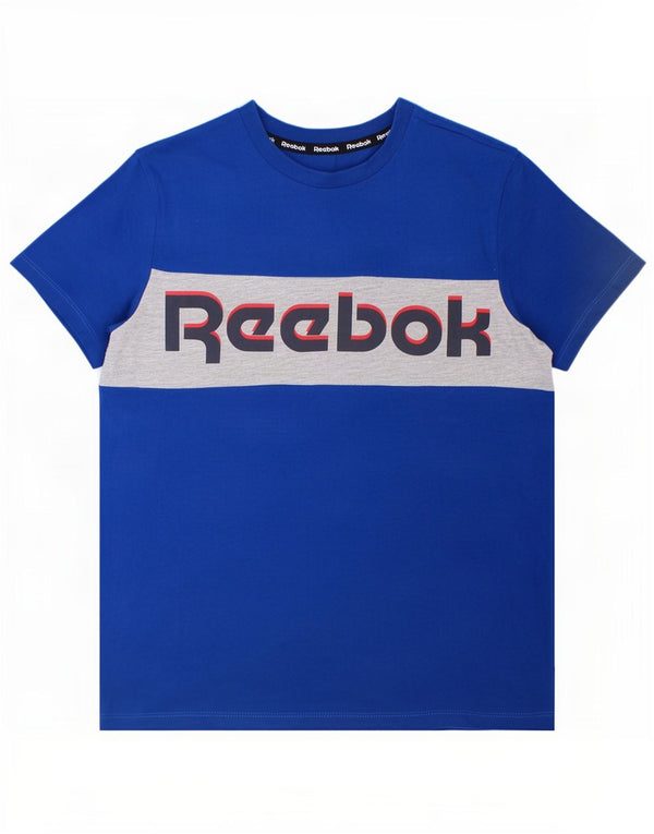 Camiseta gráfica Reebok Boys Top 9-10 anos azul colorblock algodão