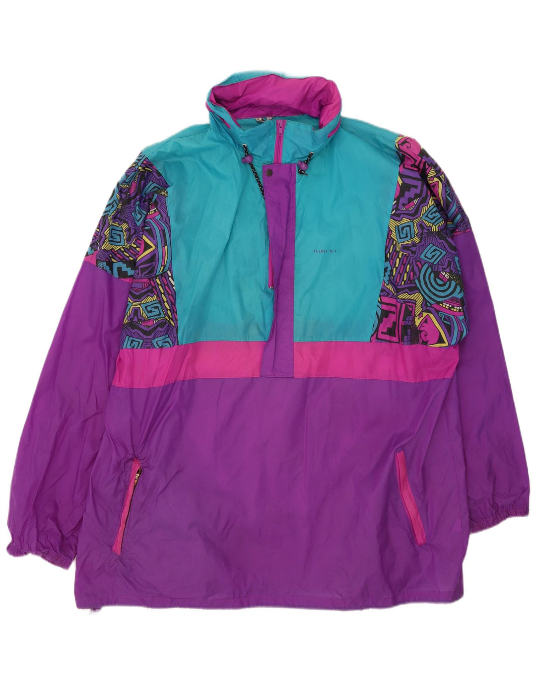 Jaqueta de chuva masculina vintage UK 44 2XL poliamida colorblock roxa