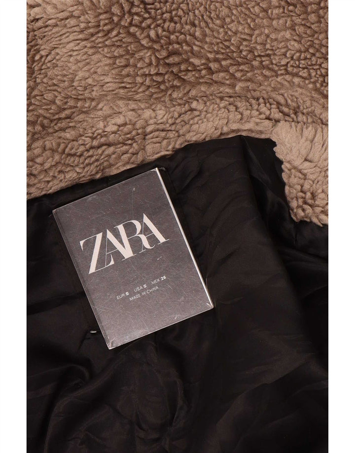 Sobretudo feminino Zara de pele sintética oversized Reino Unido 10 pequeno marrom