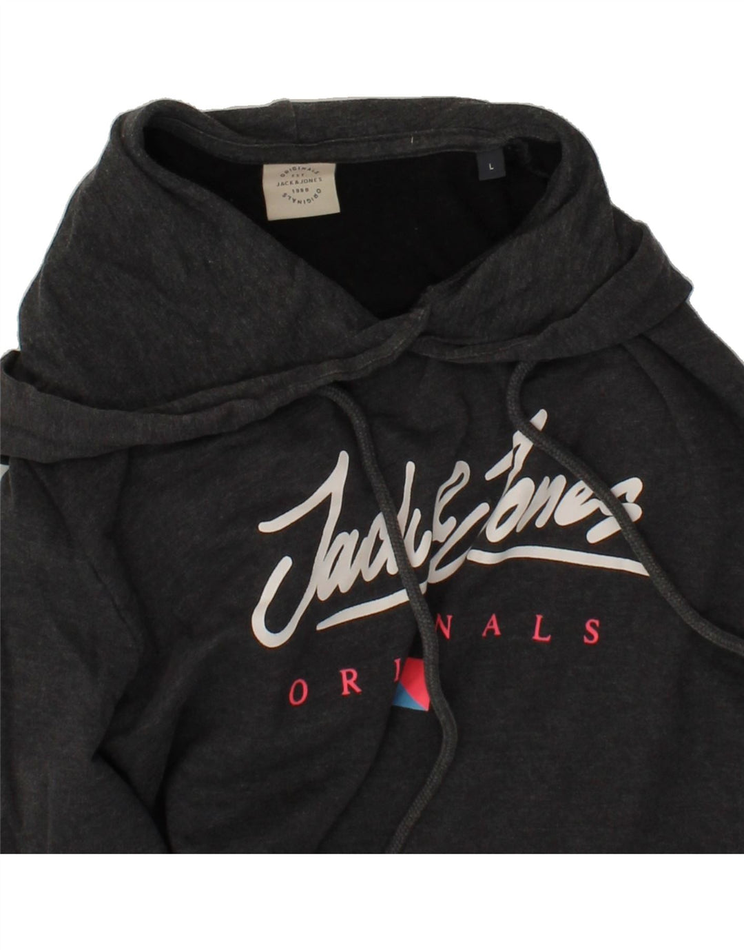 JACK & JONES Mens Graphic Hoodie Jumper Large Grey Cotton Vintage Jack & Jones and Second-Hand Jack & Jones from Messina Hembry 