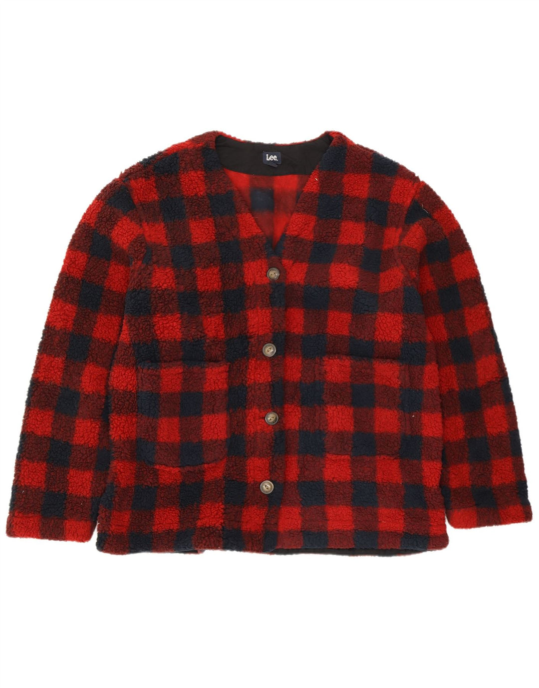 Jaqueta de lã superdimensionada feminina LEE UK 18 XL poliéster xadrez vermelho