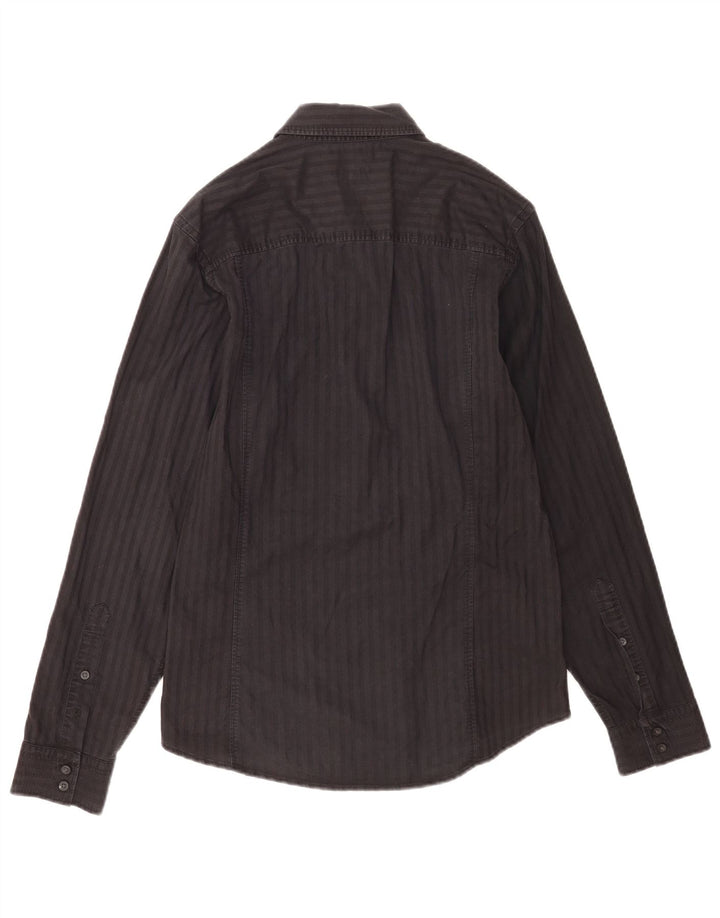 Camisa masculina Calvin Klein Jeans média preta listrada de algodão