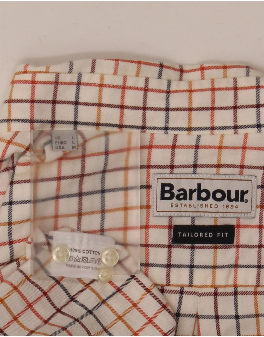 Camisa masculina Barbour Tailored Fit grande algodão xadrez branco