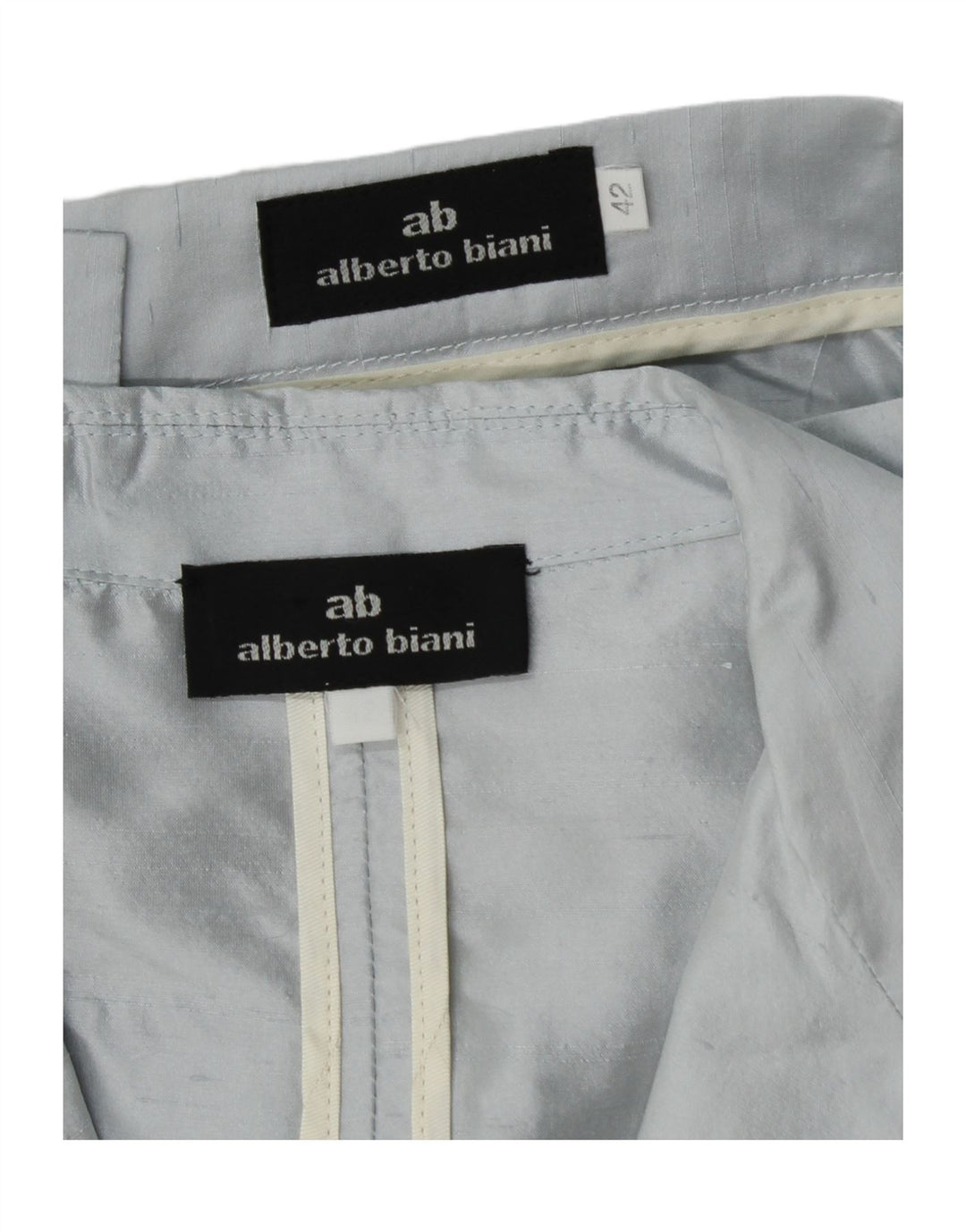 Conjunto de saia feminina Alberto Biani com 3 botões e 2 peças IT 42 médio W26 seda azul