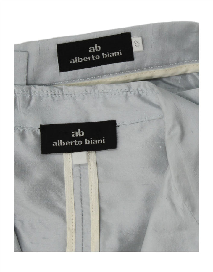 Conjunto de saia feminina Alberto Biani com 3 botões e 2 peças IT 42 médio W26 seda azul
