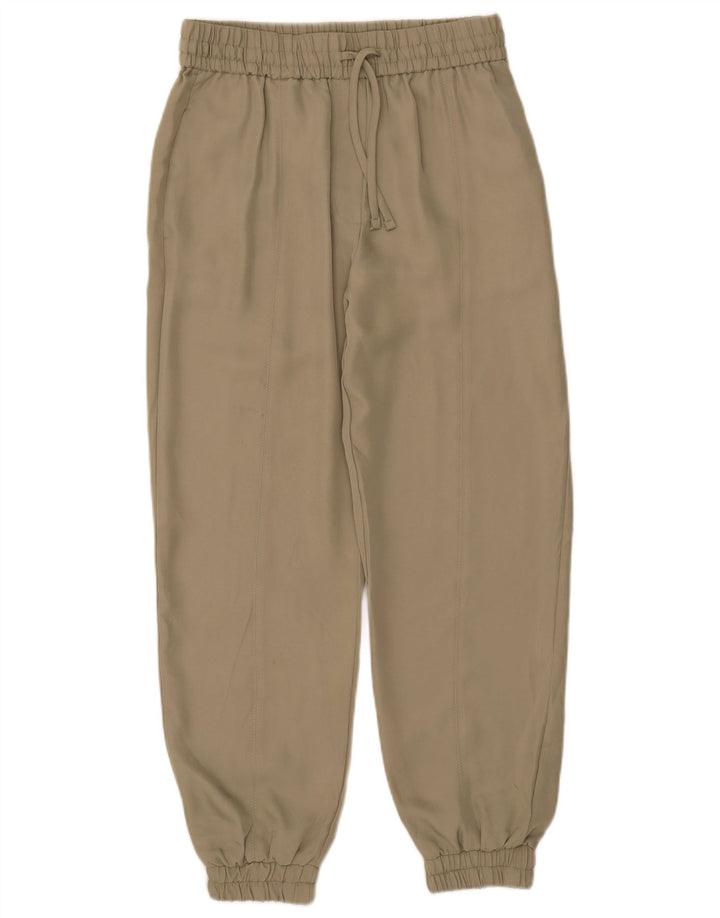 Zara Calça jogger feminina casual médio W28 L26 poliéster cáqui