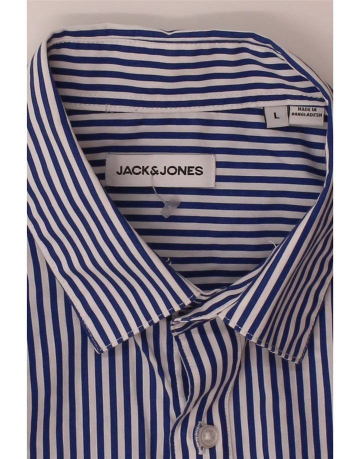 JACK & JONES Mens Shirt Large Blue Striped Cotton Vintage Jack & Jones and Second-Hand Jack & Jones from Messina Hembry 