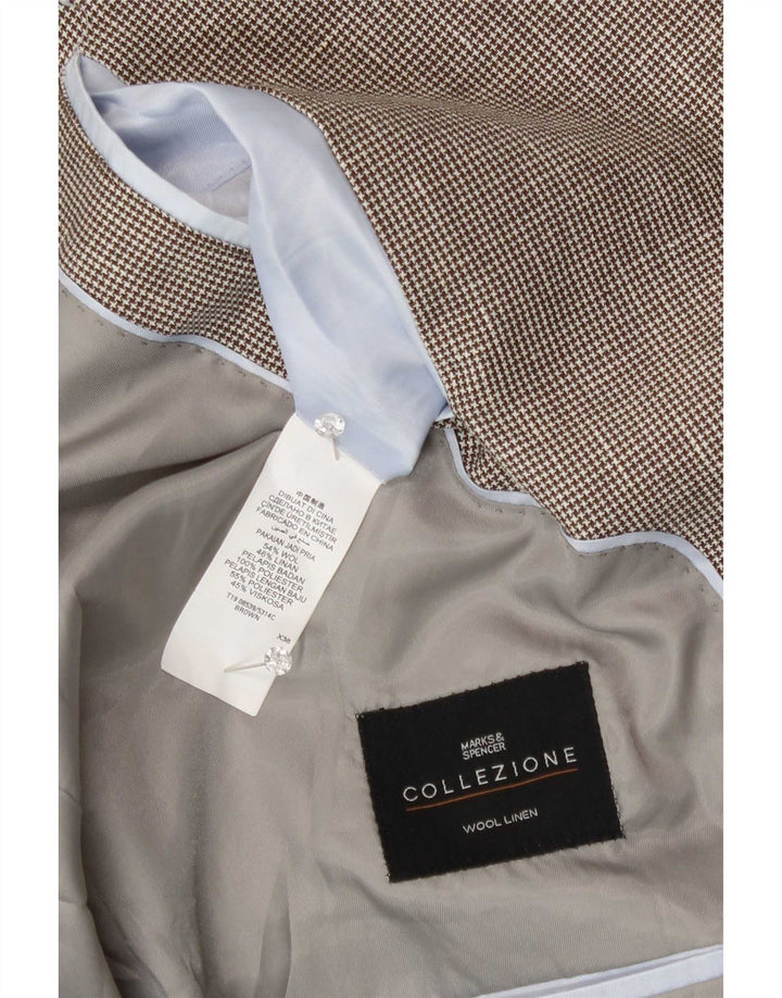Jaqueta blazer masculina de 2 botões Marks & Spencer Reino Unido 48 2XL lã marrom