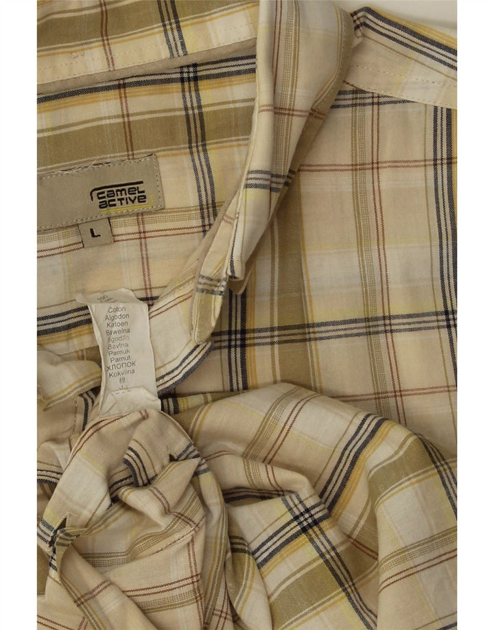 Camel Active Camisa masculina de manga curta grande algodão xadrez verde