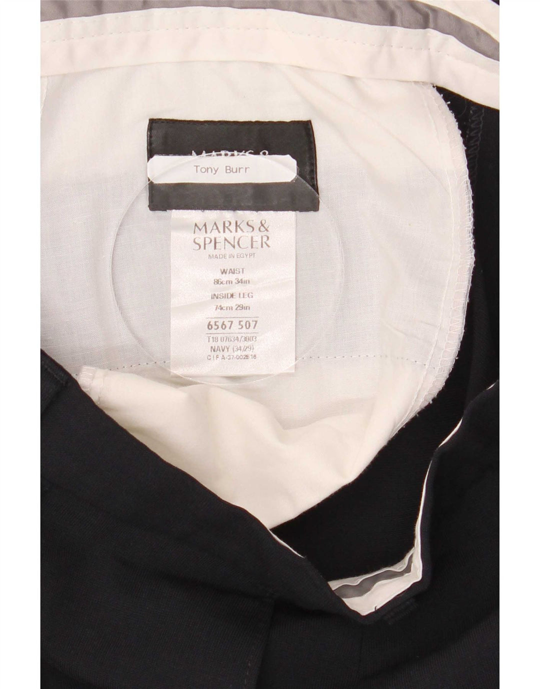 Calça masculina Marks & Spencer Pegged Suit W34 L29 Poliéster azul marinho