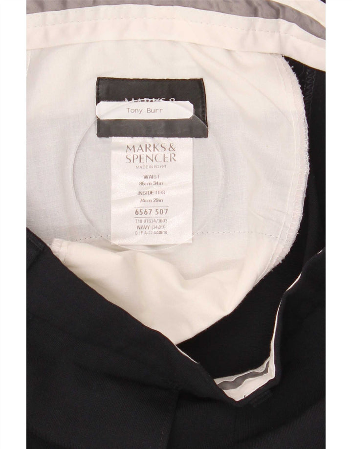 Calça masculina Marks & Spencer Pegged Suit W34 L29 Poliéster azul marinho
