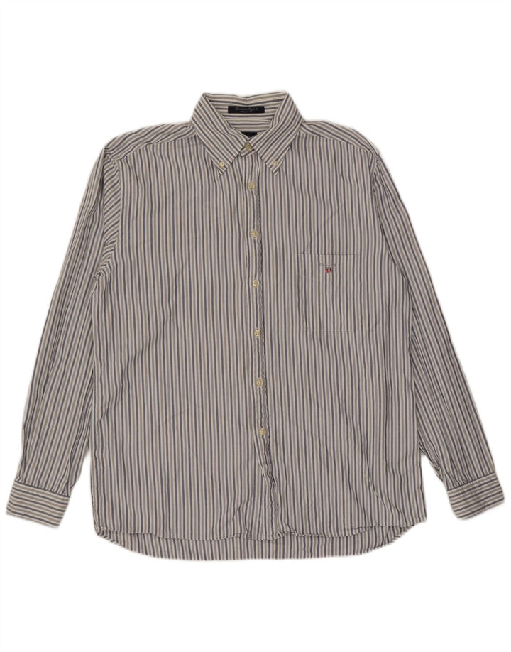 Camisa masculina Gant de algodão listrado azul médio