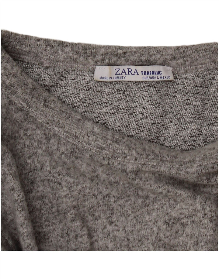 Zara Womens Crop Top Manga Longa Reino Unido 14 Grande Cinza