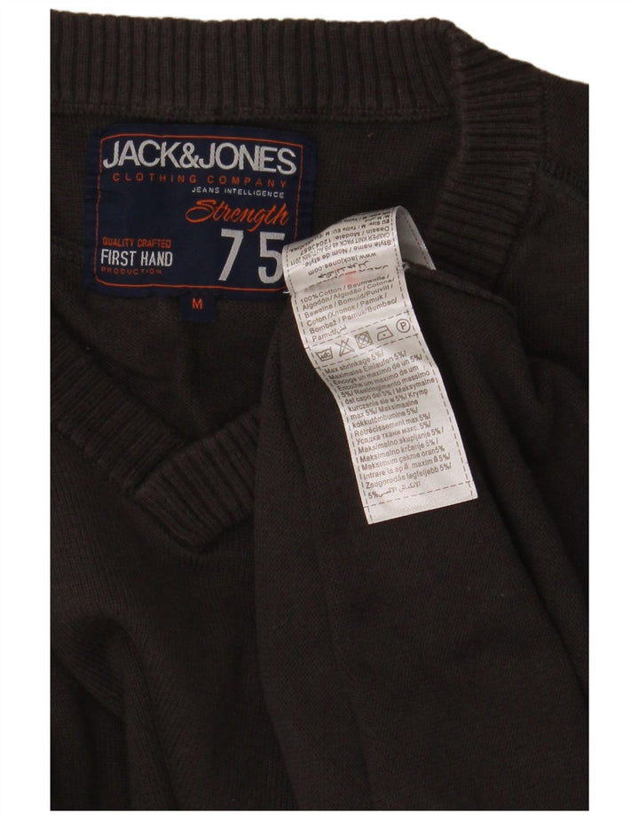 Suéter masculino Jack & Jones com decote em V de algodão cinza médio