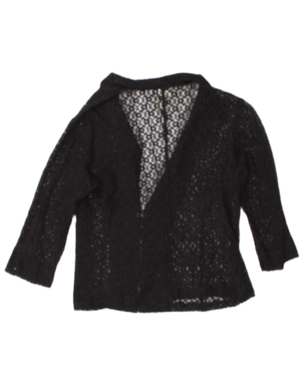 Cardigã feminino vintage transparente manga 3/4 IT 50 XL algodão preto