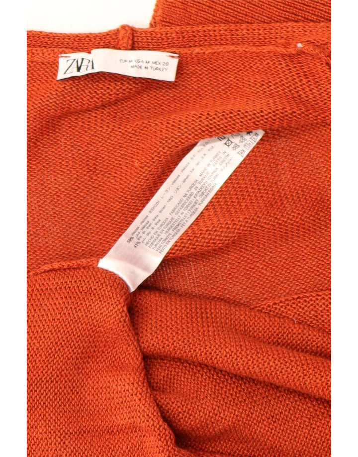 Suéter cardigã aberto com palangre feminino Zara Reino Unido 14 viscose laranja médio