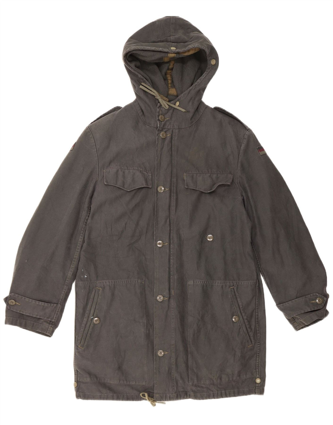 Jaqueta Parka masculina vintage com capuz UK 38 cinza médio