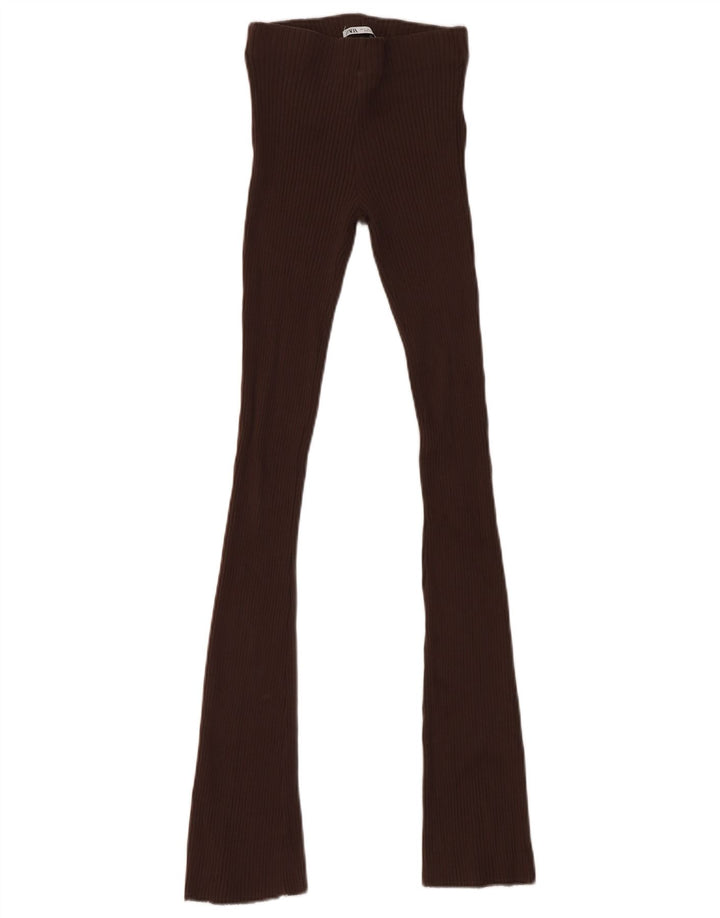 Zara Leggings Mulher UK 8 Pequeno Algodão Marrom