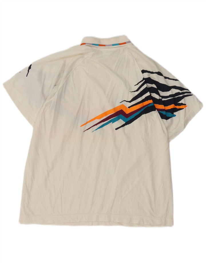 Camisa polo masculina gráfica Lotto de algodão branco médio