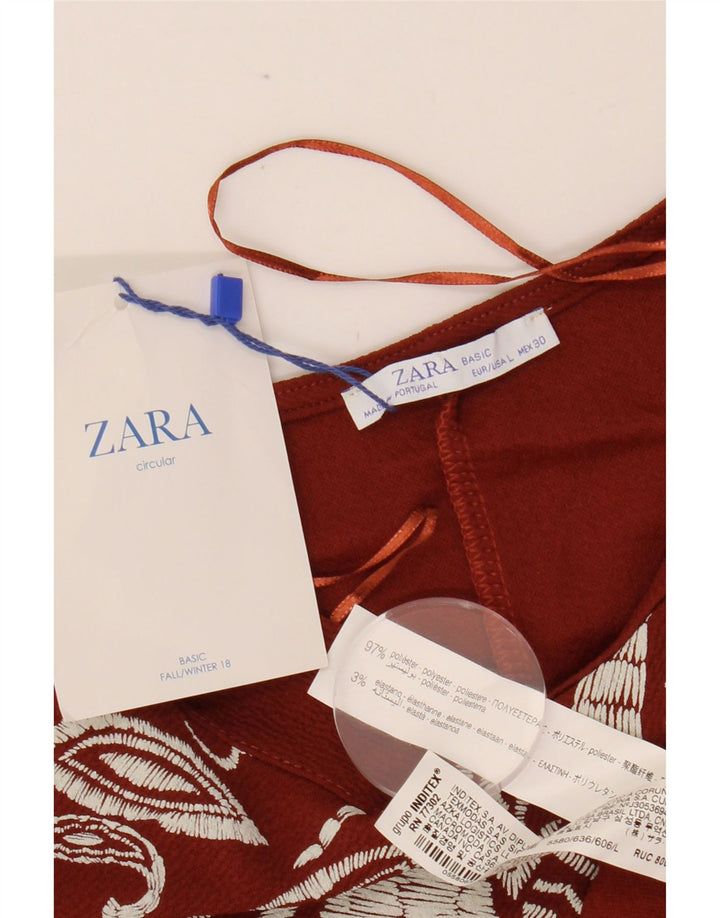 Vestido feminino ZARA UK 16 grande poliéster paisley marrom
