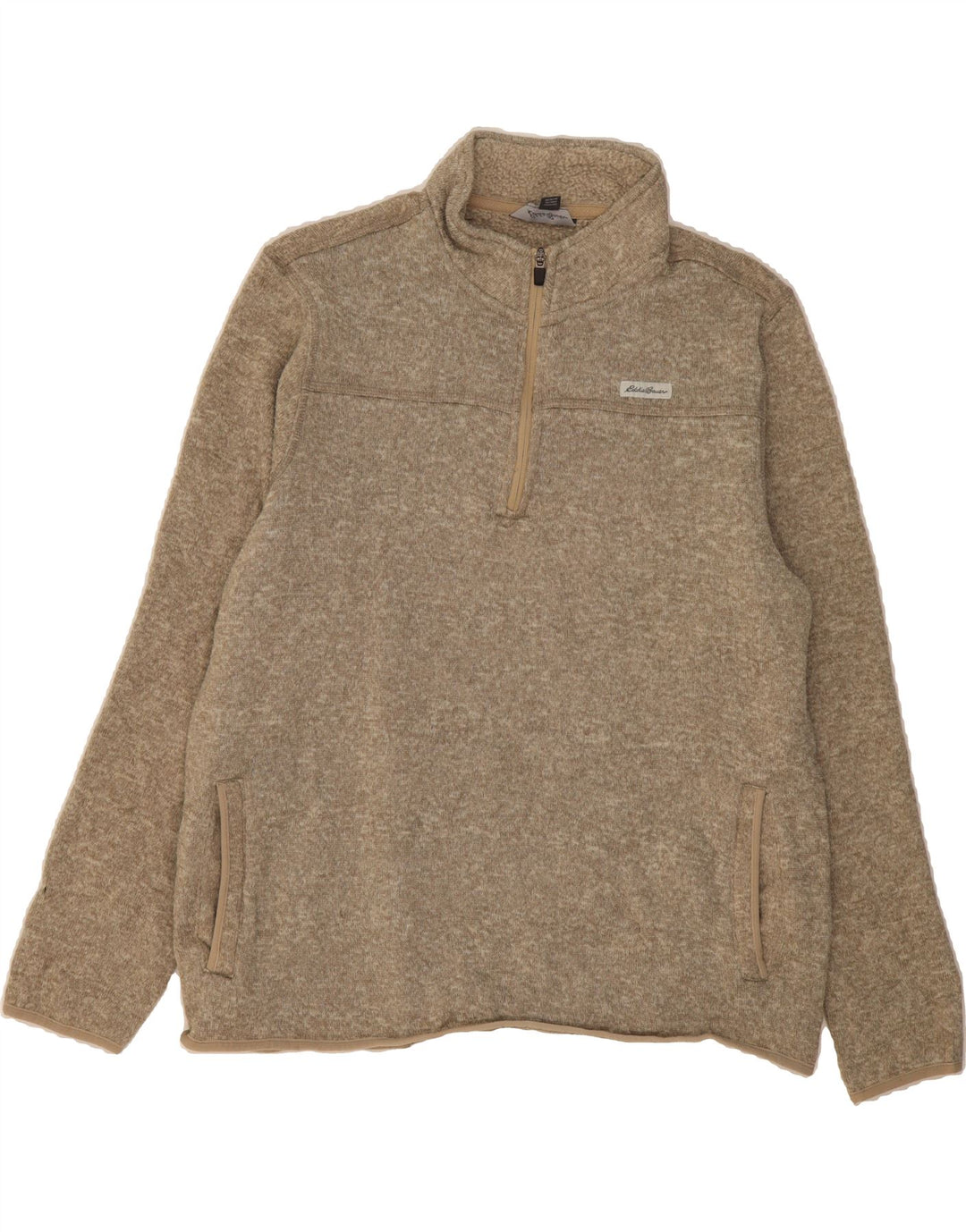 EDDIE BAUER Mens Zip Neck Sweatshirt Jumper 2XL Beige Polyester Vintage Eddie Bauer and Second-Hand Eddie Bauer from Messina Hembry 