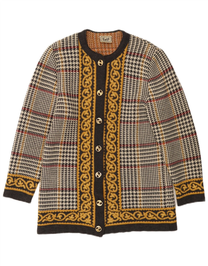 Suéter cardigã feminino Liola Reino Unido 12 lã houndstooth médio multicolorido