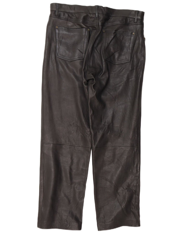 Calça masculina de couro reta Henson&Henson W40 L34 preta