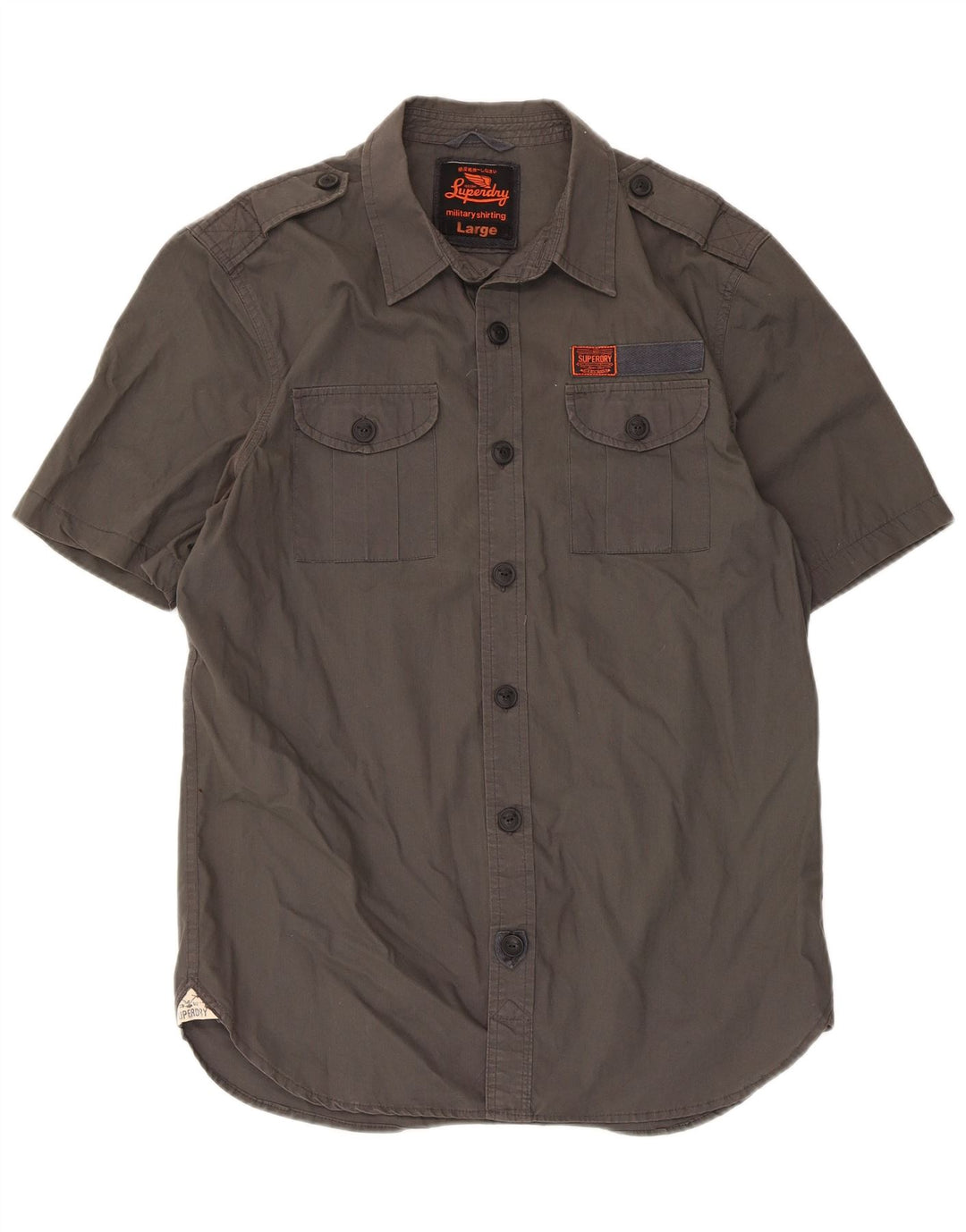 Camisa militar masculina de manga curta Superdry grande algodão cinza