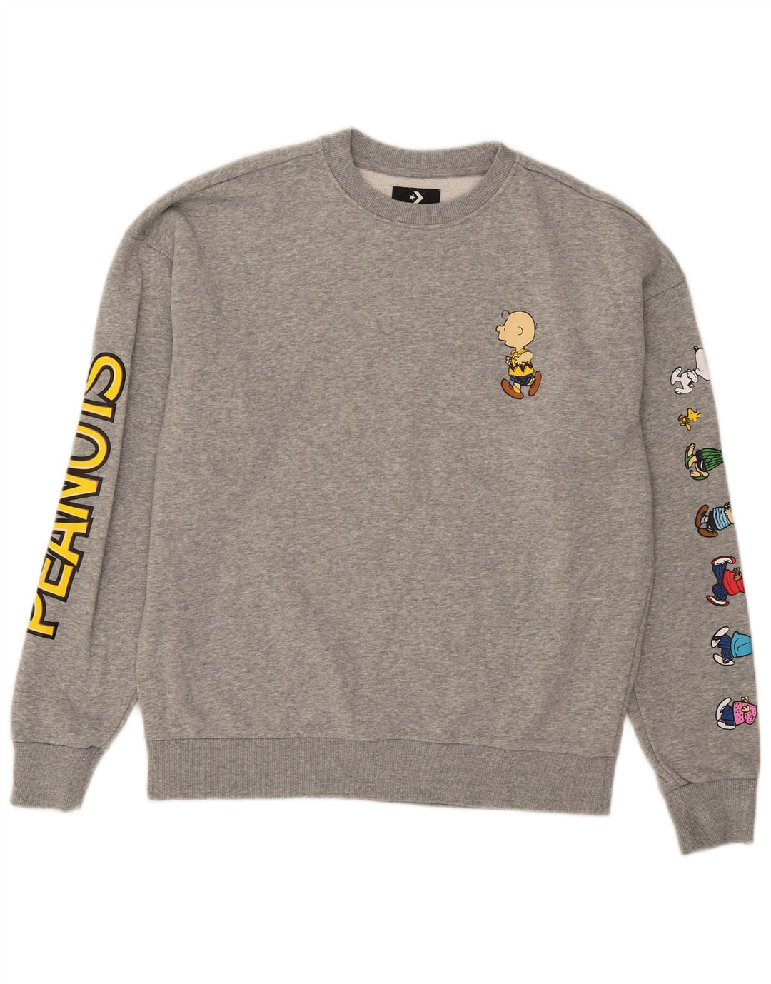 Converse Mens Peanuts Graphic Moletom Jumper Médio Algodão Cinza