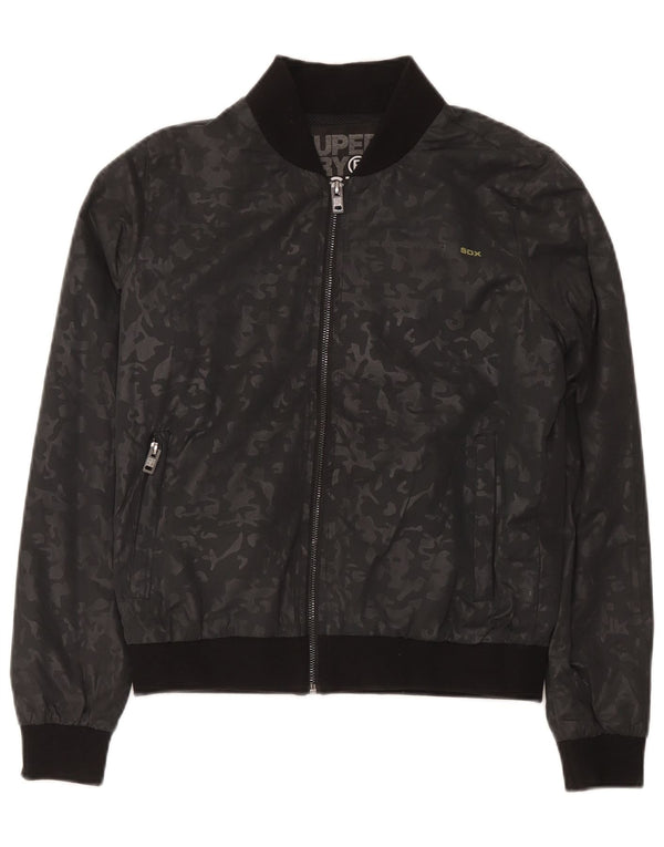 Superdry Womens Tracksuit Top Jacket UK 14 Médio Preto Camuflagem