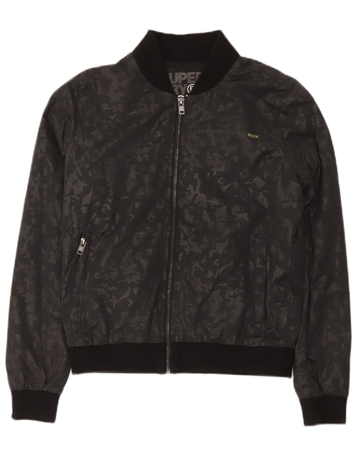 Superdry Womens Tracksuit Top Jacket UK 14 Médio Preto Camuflagem