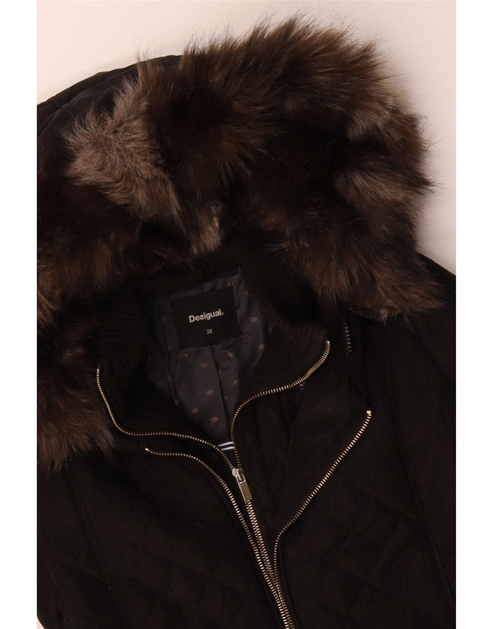 Jaqueta feminina acolchoada com capuz e capuz DESIGUAL EU 38 Médio Preto Paisley