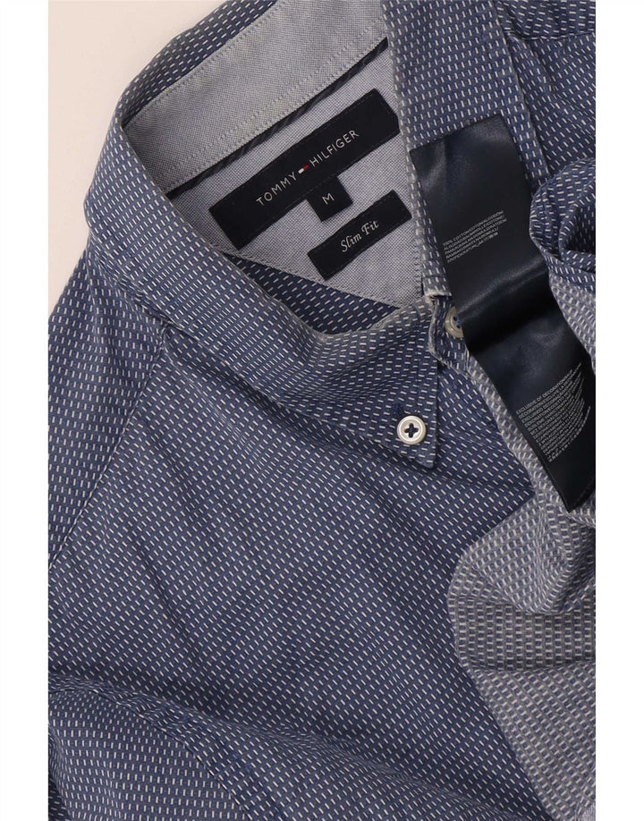 Camisa masculina Tommy Hilfiger Slim Fit algodão manchado azul médio