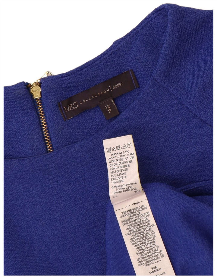 Vestido feminino Marks & Spencer Petite manga 3/4 Reino Unido 12 azul médio
