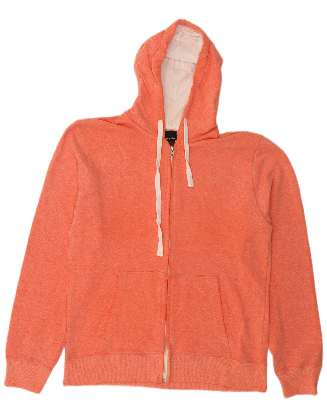 Zara Suéter masculino com capuz e zíper XL laranja manchado