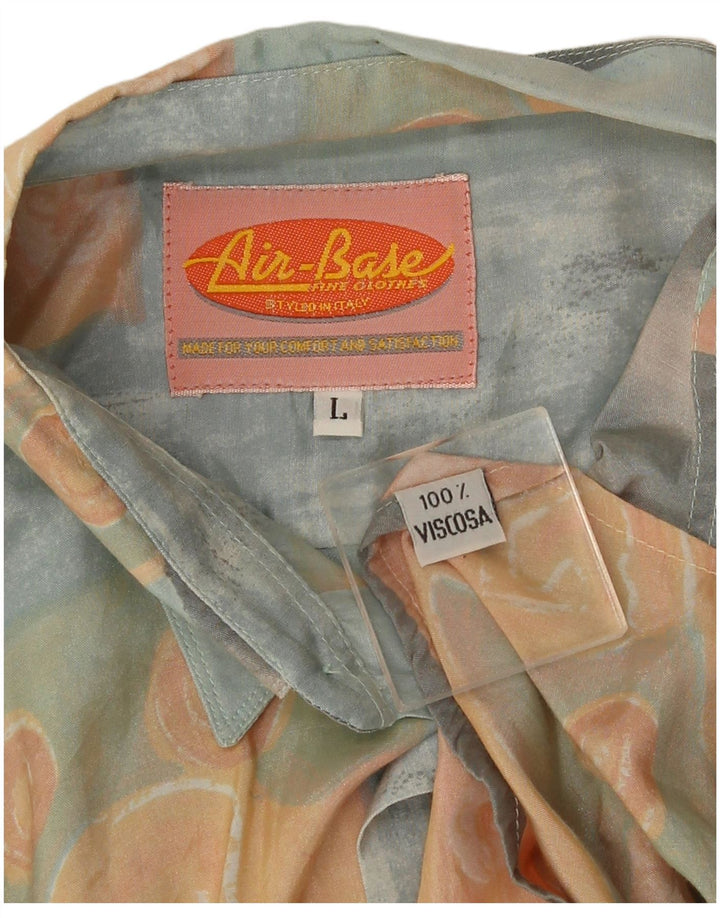 Camisa masculina vintage abstrata padrão manga curta grande multicolorida