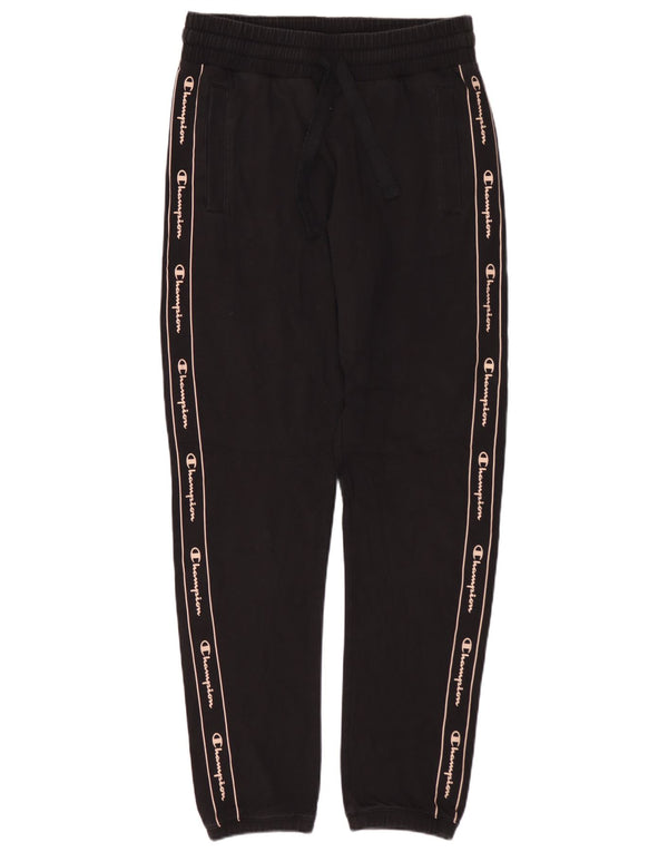 CHAMPION Womens Graphic Tracksuit Trousers Joggers UK 8 Small Black Cotton