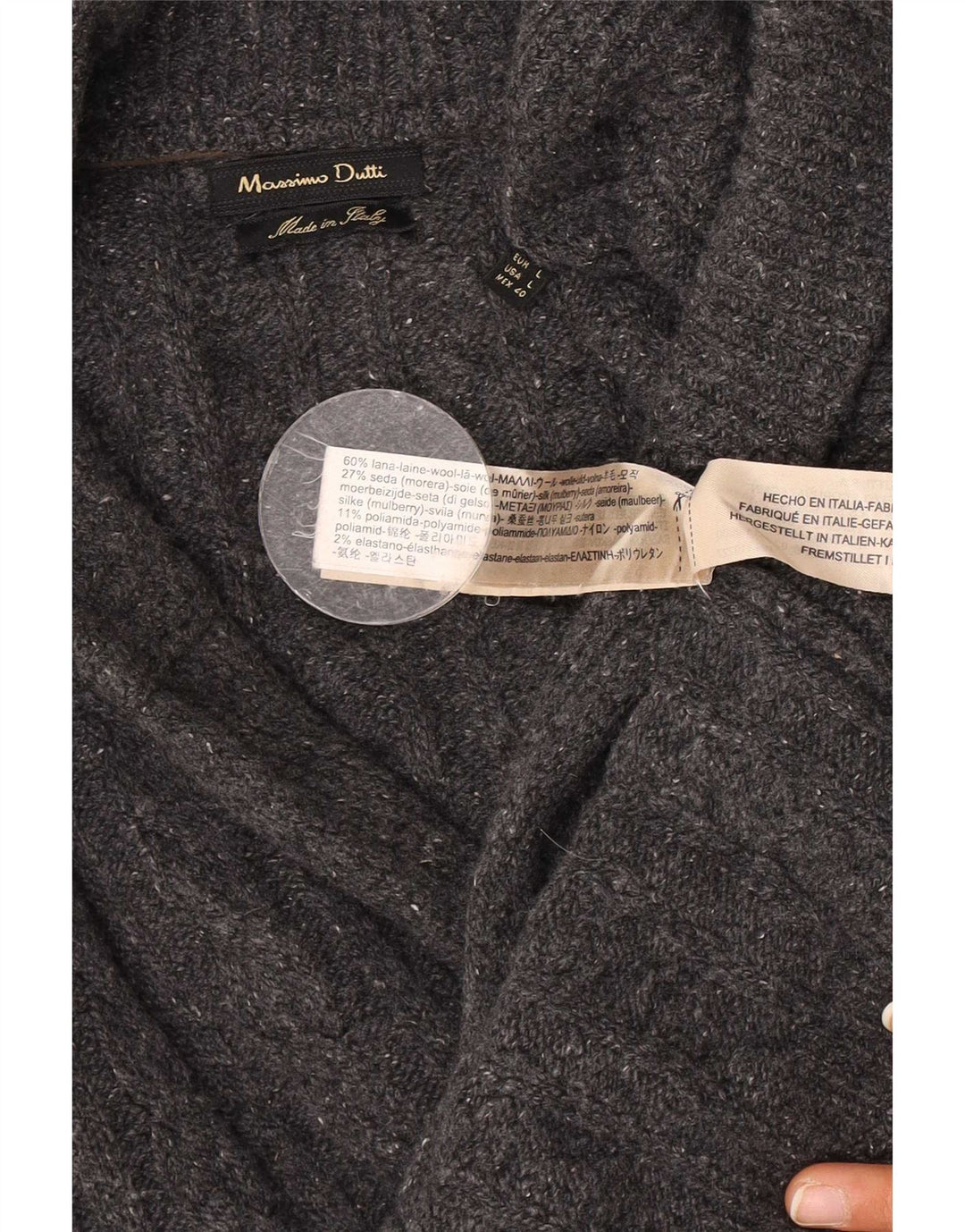 Suéter cardigã masculino Massimo Dutti grande lã cinza