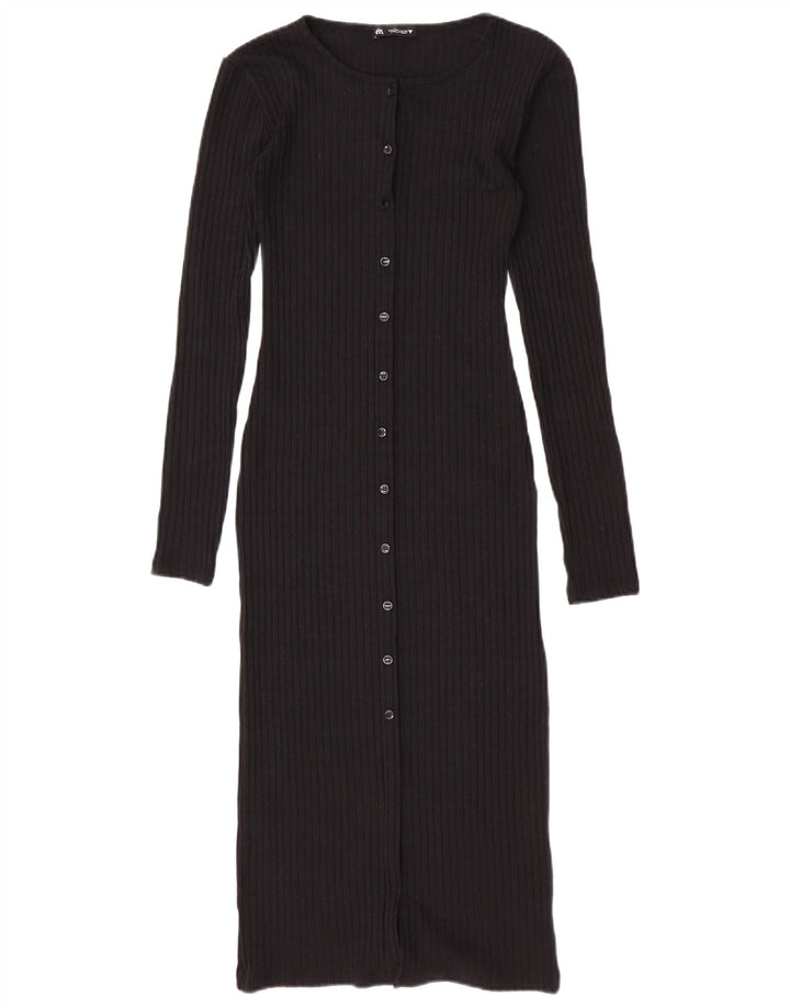 Suéter cardigã feminino Zara Longline UK 8 pequeno poliéster preto