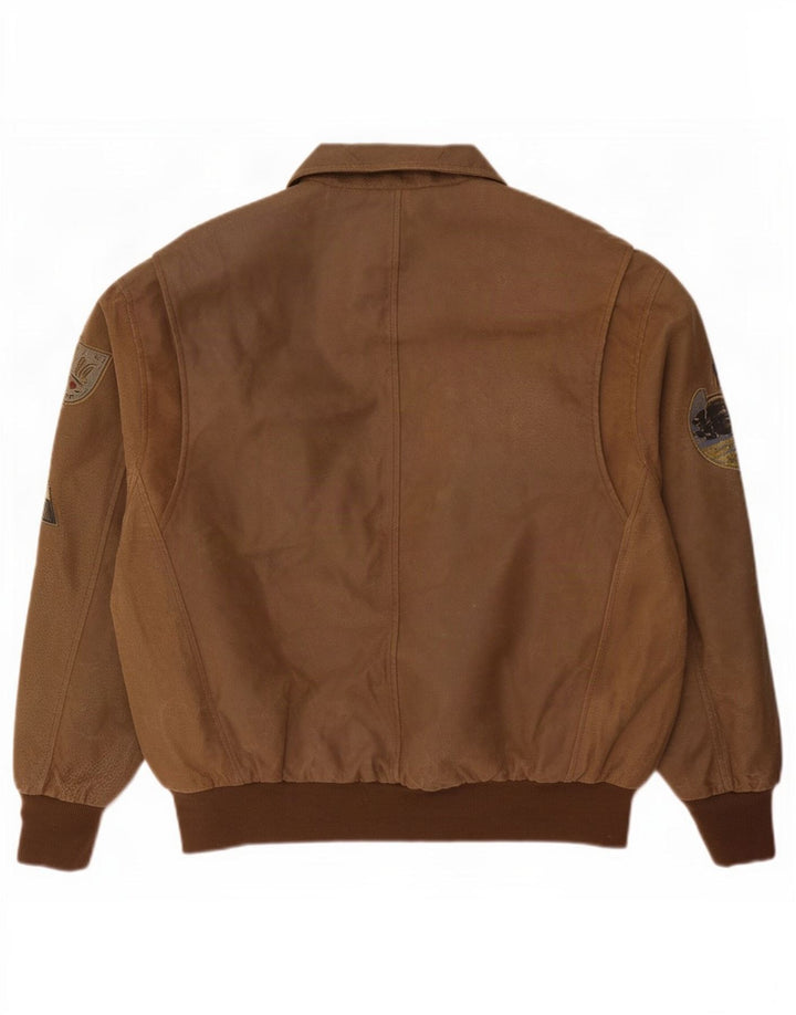 Jaqueta masculina de couro gráfico Monroe & Main grande marrom
