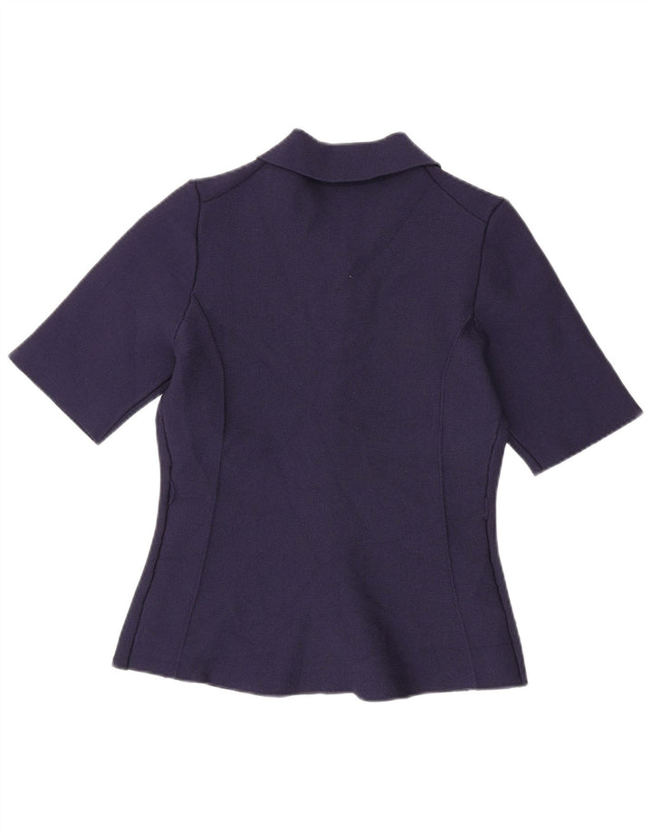 Blusa feminina de manga curta ZARA Reino Unido 12 poliéster azul marinho médio