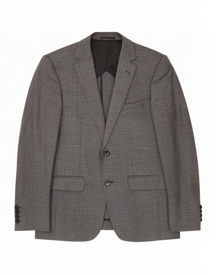 Jaqueta blazer masculina Reiss com 2 botões Reino Unido 38 lã manchada cinza médio