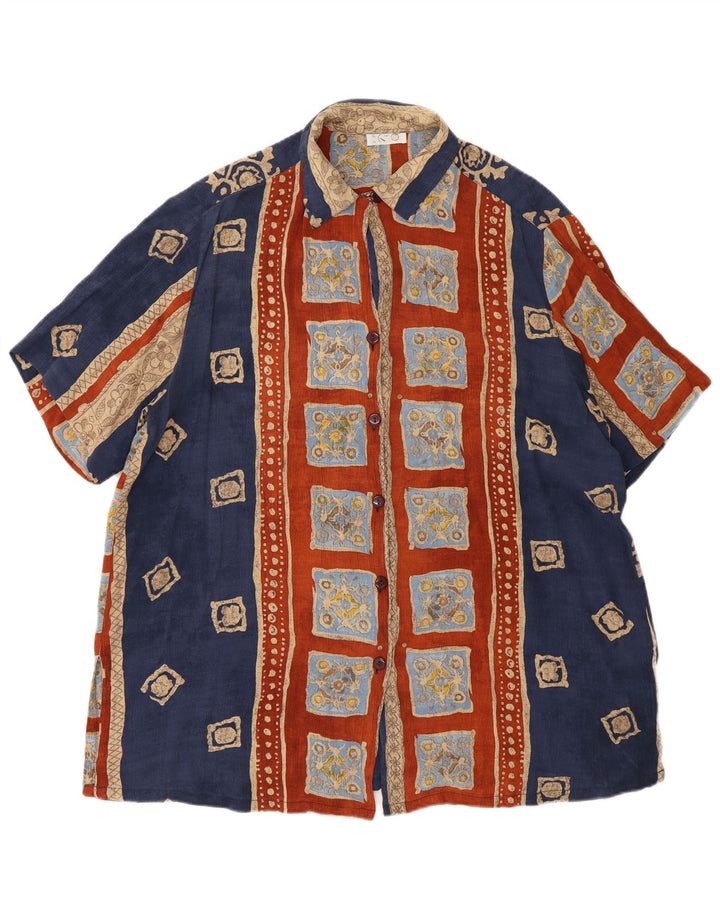 Camisa feminina vintage oversized EU 46 XL multicolorida geométrica